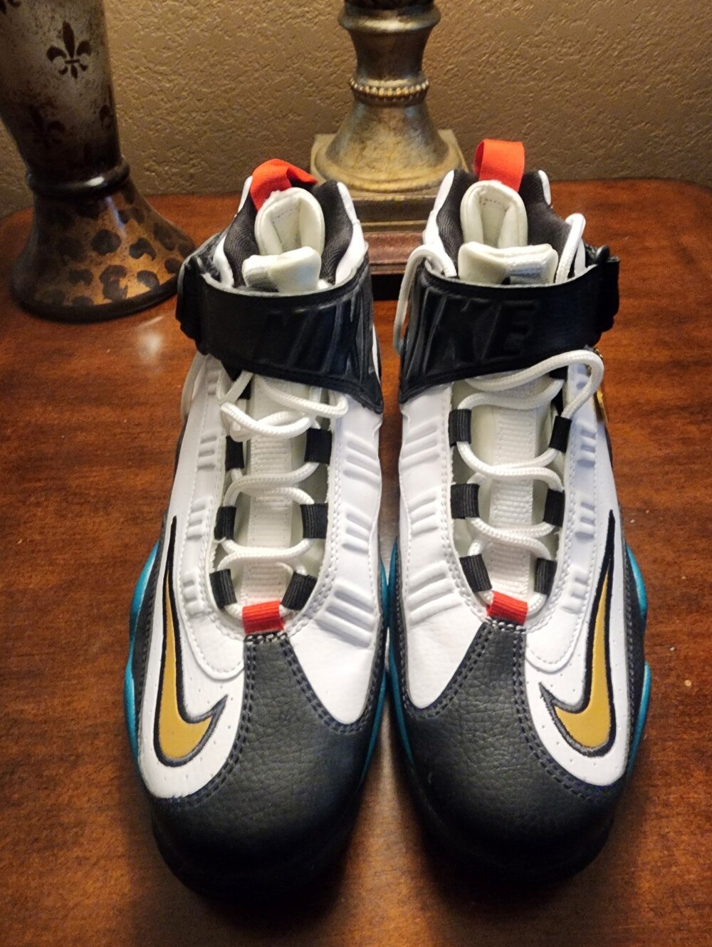 New!Nike Air Max Griffey Kids White Black Gold Blue High-Top Sneakers Sz. 7.5